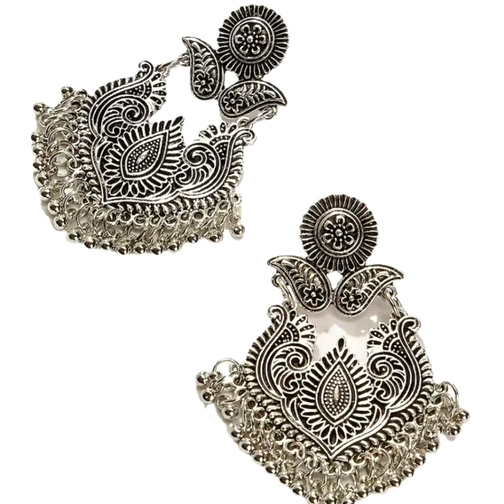 Antique silver dainty beaded jhumka/ Indian jewelry/ Paksitani jewelry